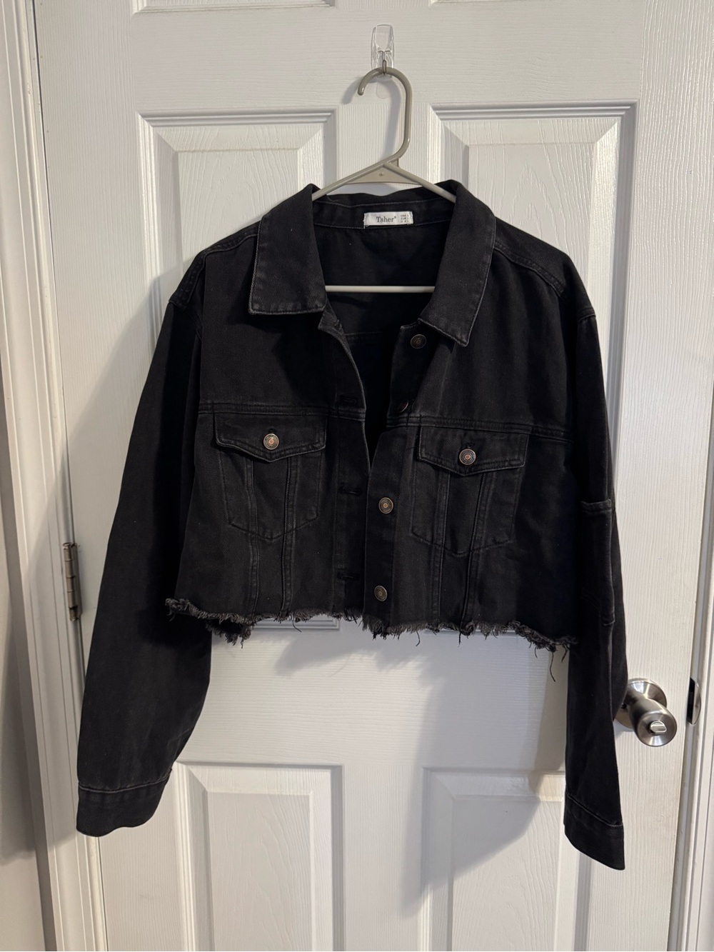 Women’s Black Cropped Jean Jacket by Tsher - L